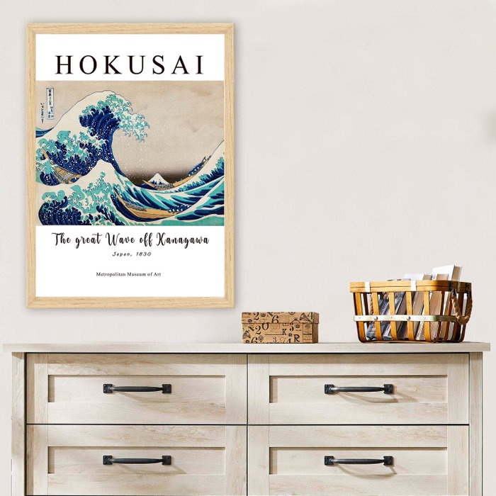 Wallity Cuadro Decorativo Enmarcado La Gran Ola de Kanagawa de Hokusai